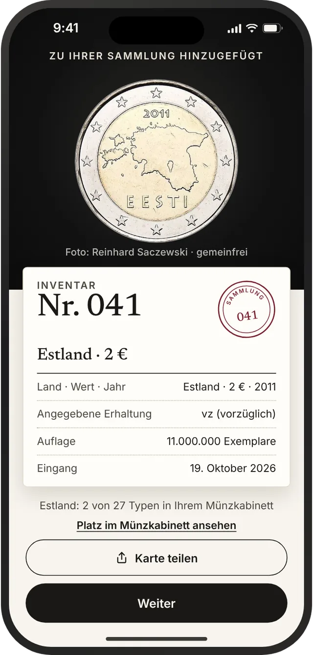 Inventarblatt Nr. 041 mit Stempel, bereit zum Teilen.